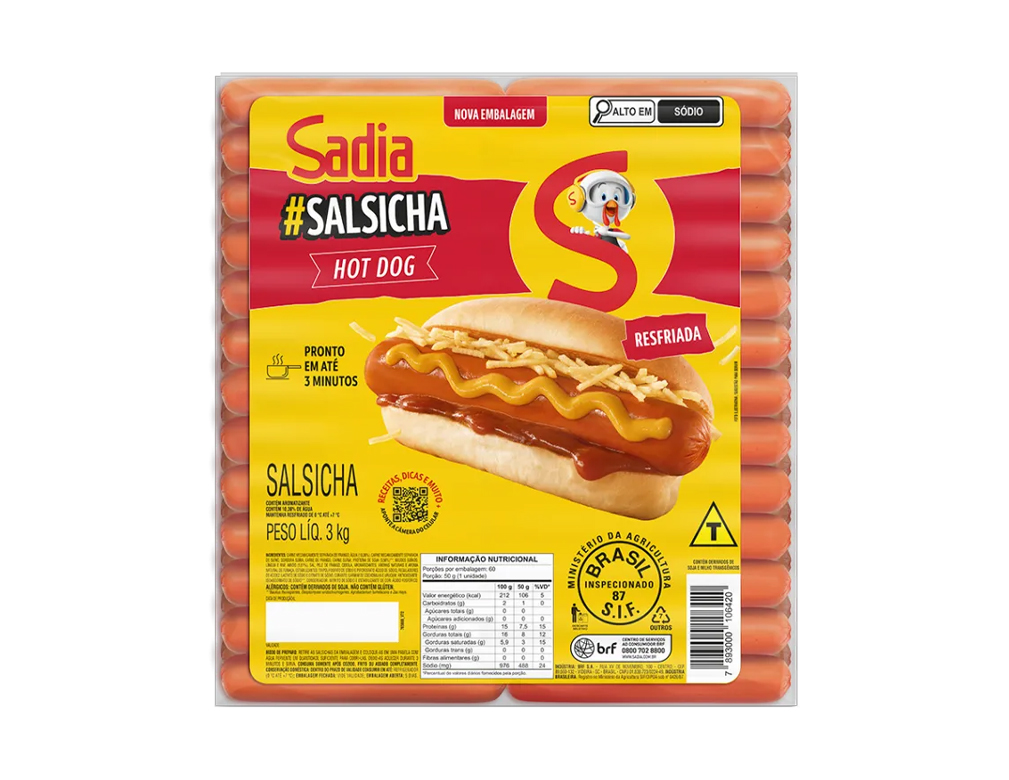 SALSICHA RESFRIADA HOT DOG SADIA 3 KG (CX 2 PCT)